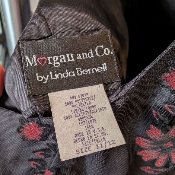 Vintage 90s Morgan & Co Black Floral Maxi Dress Prom Gown Glitter Velvet 11/12 - Picture 8 of 11